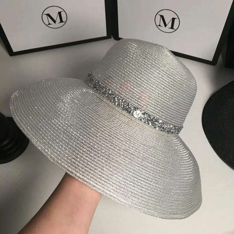 Bucket Hat Summer Hats for Women Fishing Hat Woolen Rhinestone Solid Color Basin Hat Leisure Outdoor Beach Sun Hat - KIMLUD