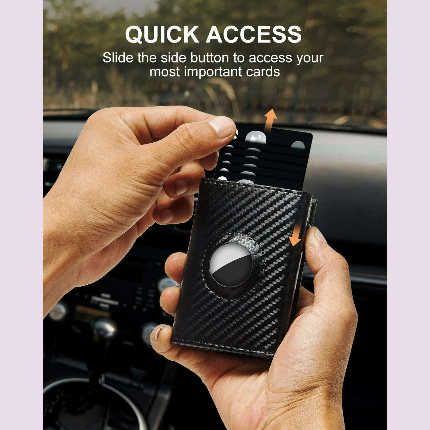 KIMLUD, Carbon Fiber Mens Airtag Wallet RFID Blcoking Pop Up Aluminum Card Holder Slim Male Smart Front Pocket with Banknote Compartment, KIMLUD Womens Clothes