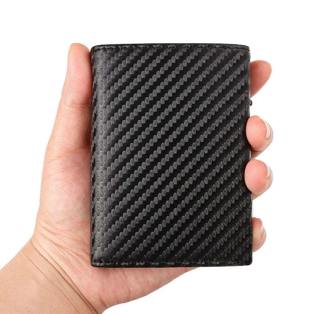 KIMLUD, Carbon Fiber Mens Wallet Card Holder RFID Blcoking Pop Up Aluminum Cards Case Slim Male Front Pocket with Banknote Compartment, KIMLUD Womens Clothes