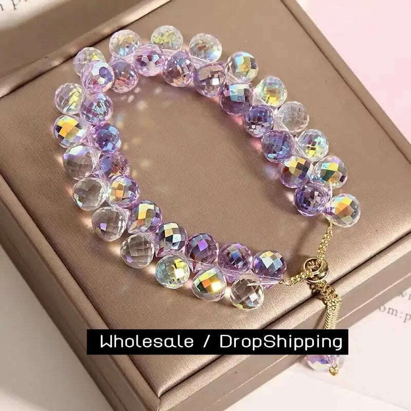 KIMLUD, CARLIDANA New Artificial Austria Crystal Bracelet Fashion Shiny Stone Beads Elasticity Rope Strand Bracelets for Women Jewelry, KIMLUD Womens Clothes