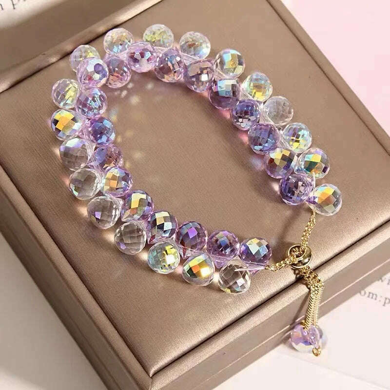 KIMLUD, CARLIDANA New Artificial Austria Crystal Bracelet Fashion Shiny Stone Beads Elasticity Rope Strand Bracelets for Women Jewelry, 30cm / Purple 1, KIMLUD APPAREL - Womens Clothes