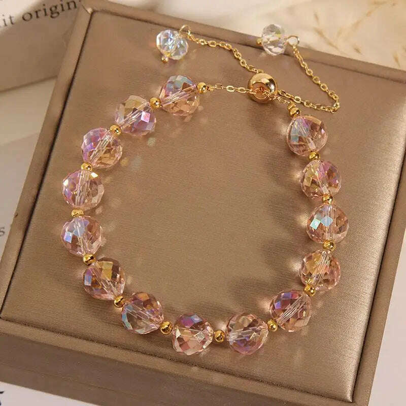 KIMLUD, CARLIDANA New Artificial Austria Crystal Bracelet Fashion Shiny Stone Beads Elasticity Rope Strand Bracelets for Women Jewelry, 30cm / Pink 2, KIMLUD APPAREL - Womens Clothes
