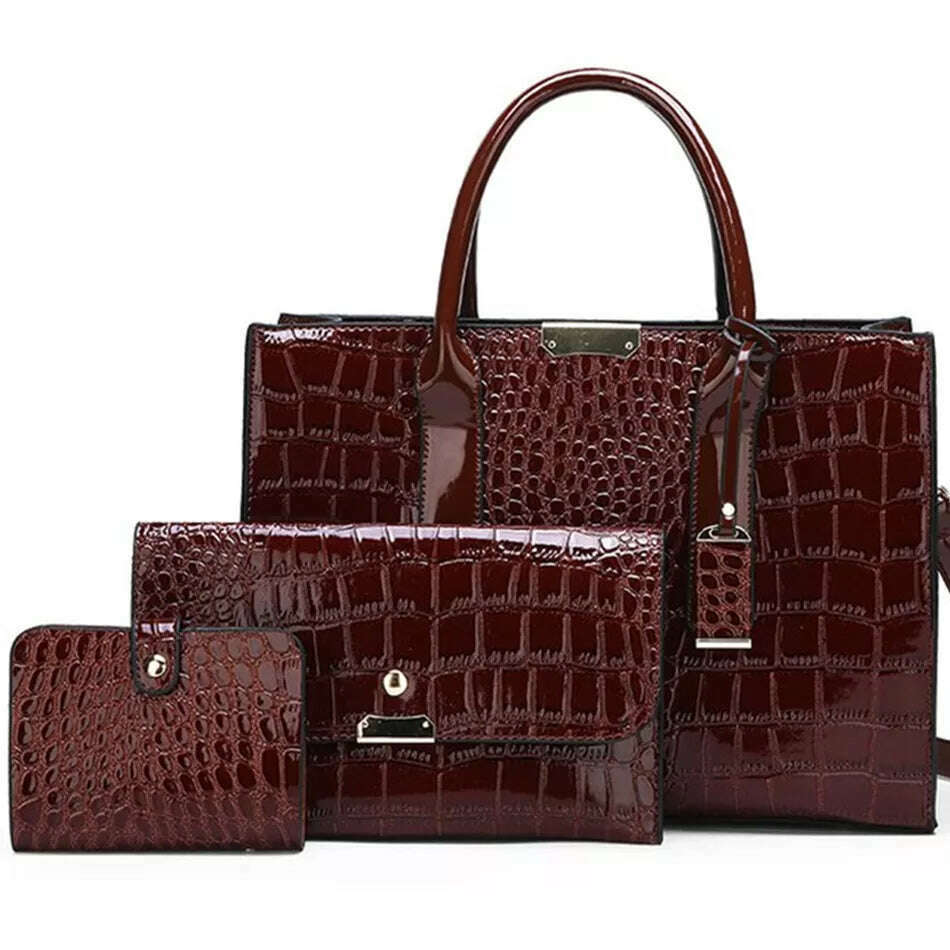 Casual Tote Sac Vintage Crocodile Pattern Patent Leather Luxury Handbags Brand Designer Large Capacity Shoulder Messenger Bag - KIMLUD