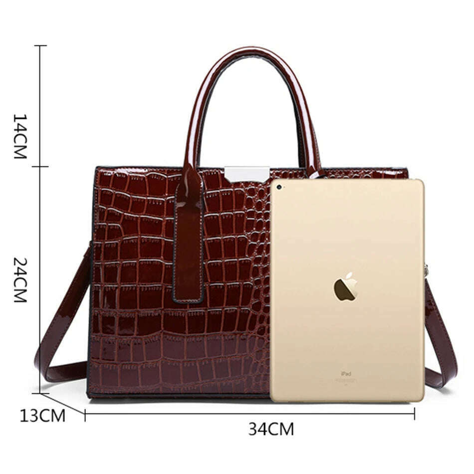 Casual Tote Sac Vintage Crocodile Pattern Patent Leather Luxury Handbags Brand Designer Large Capacity Shoulder Messenger Bag - KIMLUD