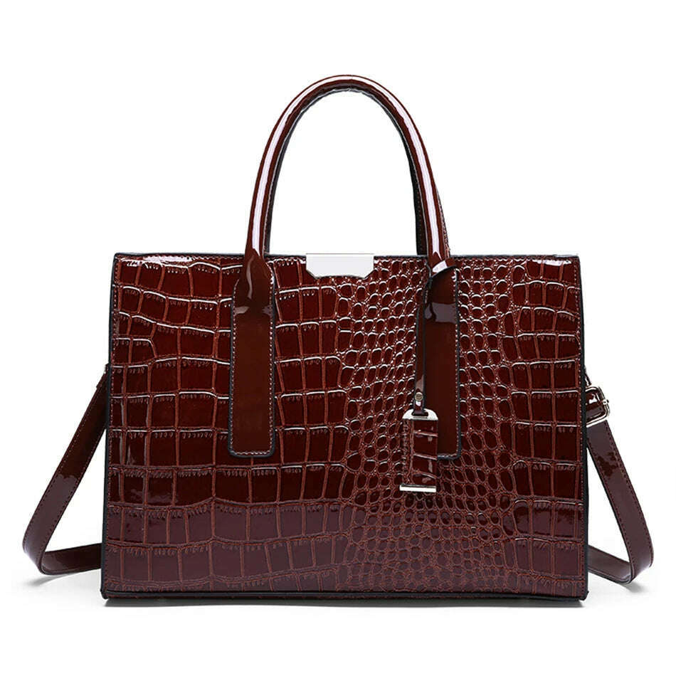 Casual Tote Sac Vintage Crocodile Pattern Patent Leather Luxury Handbags Brand Designer Large Capacity Shoulder Messenger Bag - KIMLUD