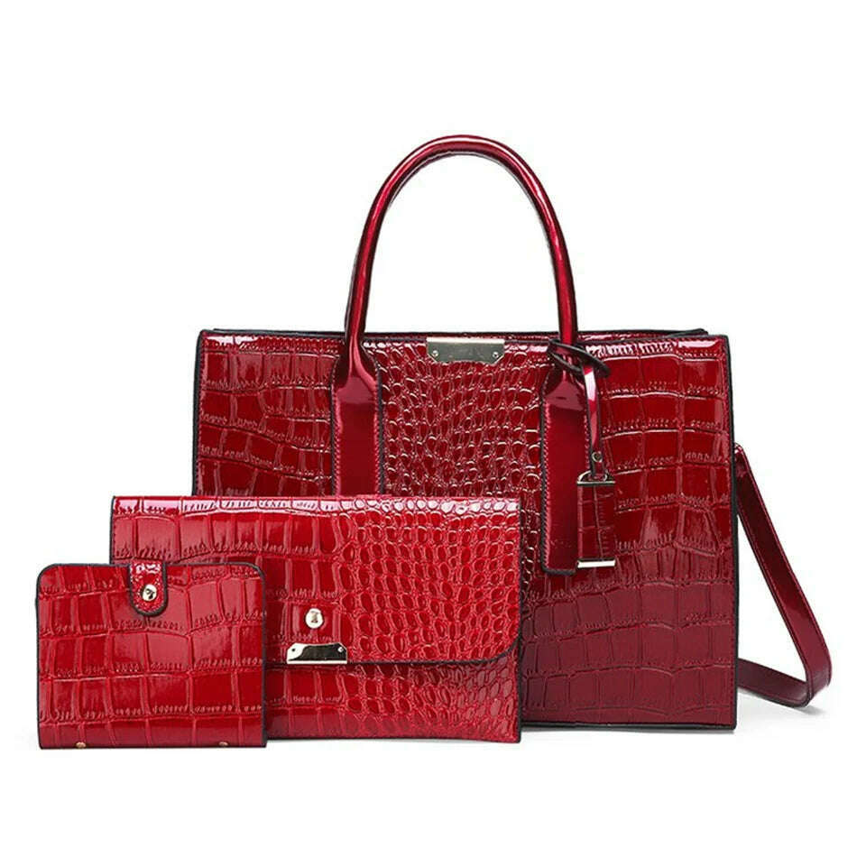 Casual Tote Sac Vintage Crocodile Pattern Patent Leather Luxury Handbags Brand Designer Large Capacity Shoulder Messenger Bag - KIMLUD