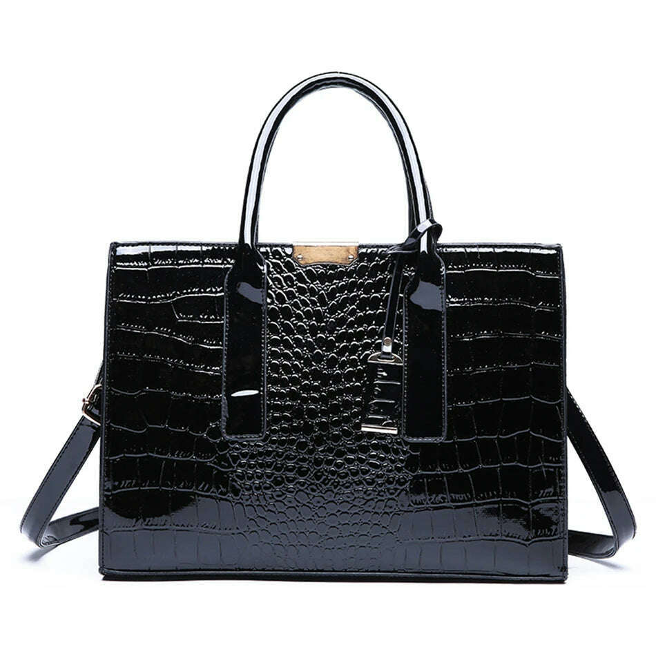 Casual Tote Sac Vintage Crocodile Pattern Patent Leather Luxury Handbags Brand Designer Large Capacity Shoulder Messenger Bag - KIMLUD