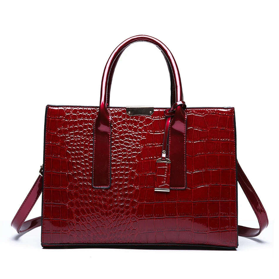 Casual Tote Sac Vintage Crocodile Pattern Patent Leather Luxury Handbags Brand Designer Large Capacity Shoulder Messenger Bag - KIMLUD