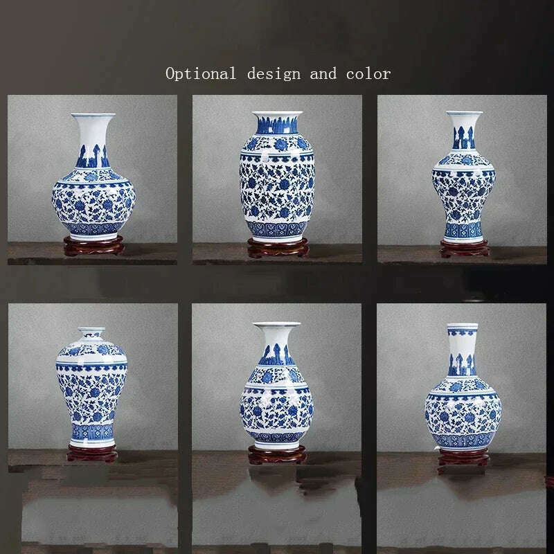 KIMLUD, Chinese Jingdezhen Blue White Porcelain Ceramic Vase Ornaments Desktop Crafts Smooth Surface Home Decoration Furnishing Articles, KIMLUD Womens Clothes