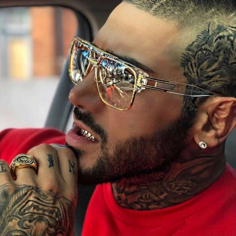 Classic Luxury Men Sunglasses Glamour Fashion Brand Sun Glasses For Women Mirrored Retro Vintage Square Designer Shades - KIMLUD