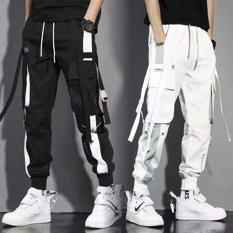 Classic Streetwear Casual Men Ribbons Harem Jogging Pants Male Slim Fit Spring Cargo Pants Multi-Pockets Women Trousers Jo - KIMLUD
