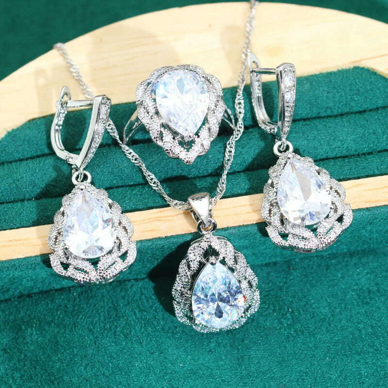 KIMLUD, Classics Green Zircon 925 Silver Jewelry Sets for Women Wedding Bracelet Earrings Necklace Pendant Ring Dating Gifts, 3PCS   02 / 9, KIMLUD APPAREL - Womens Clothes