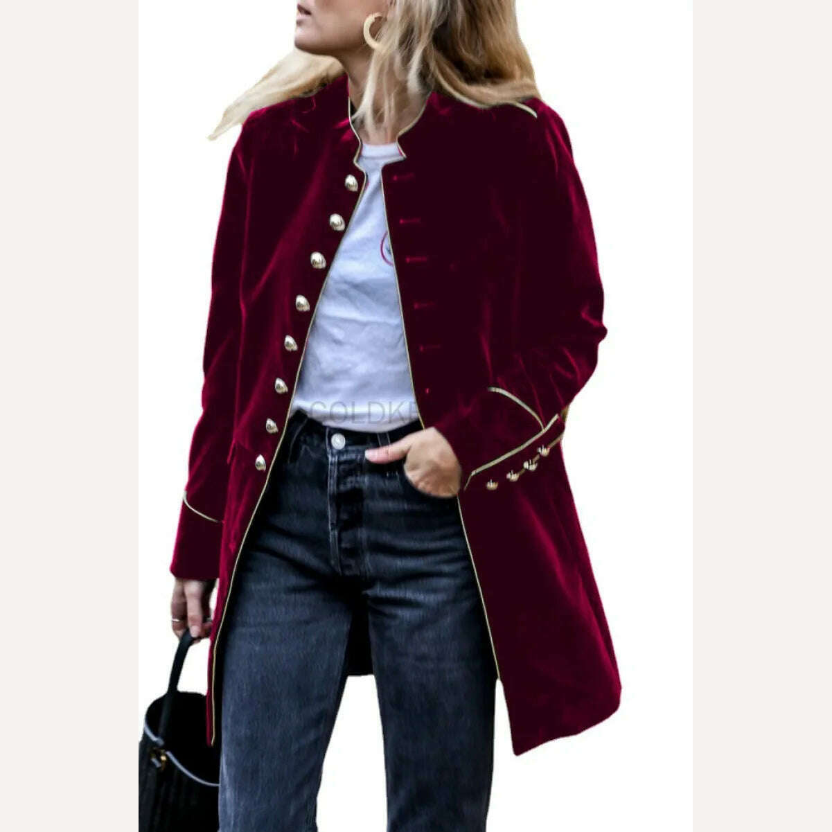 KIMLUD, COLDKER 2024 Autumn Winter Medieval Cosplay Costume Velvet Women's Jacket Office Lady Elegant Long Blazer Female Jacket Coat, KIMLUD Womens Clothes