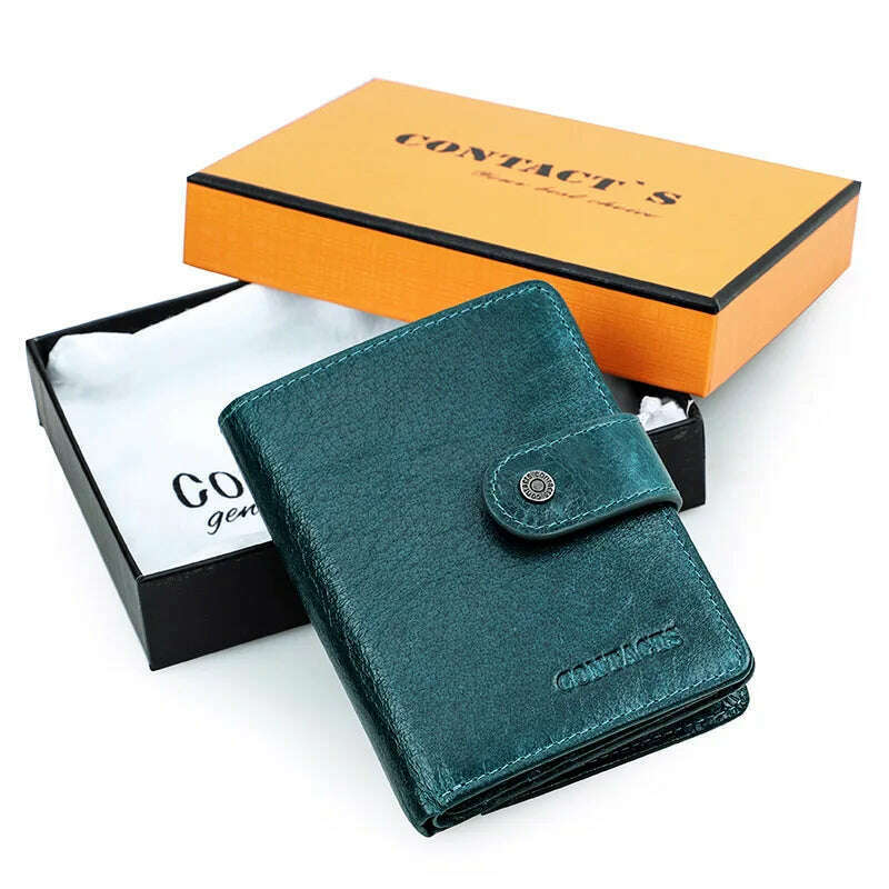 CONTACT'S Genuine Leather RFID Vintage Wallet Men With Coin Pocket Short Wallets Small Zipper Walet With Card Holders Man Purse - KIMLUD
