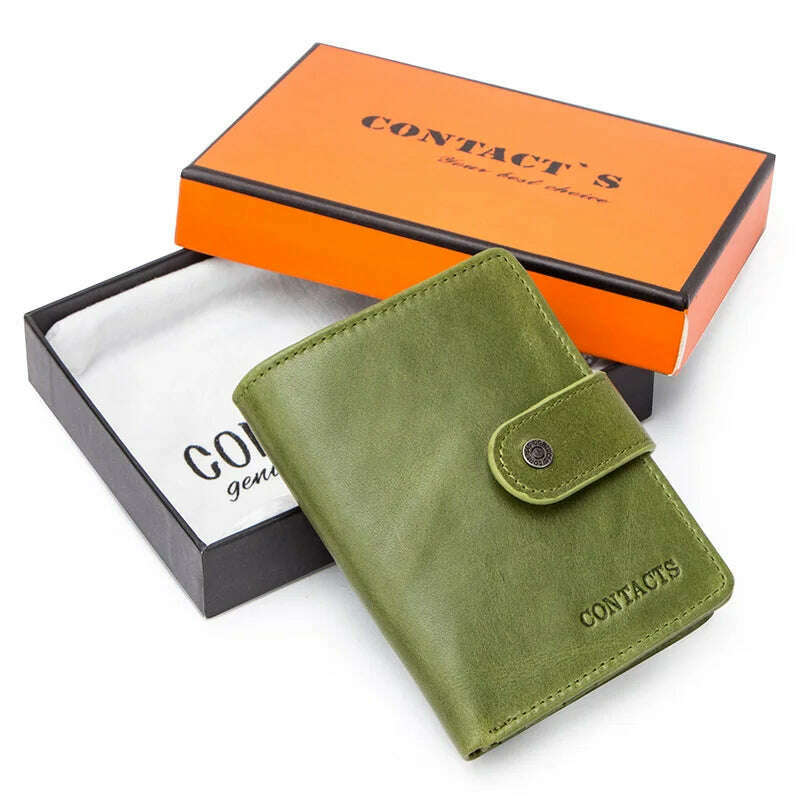 KIMLUD, CONTACT'S Genuine Leather RFID Vintage Wallet Men With Coin Pocket Short Wallets Small Zipper Walet With Card Holders Man Purse, KIMLUD Womens Clothes