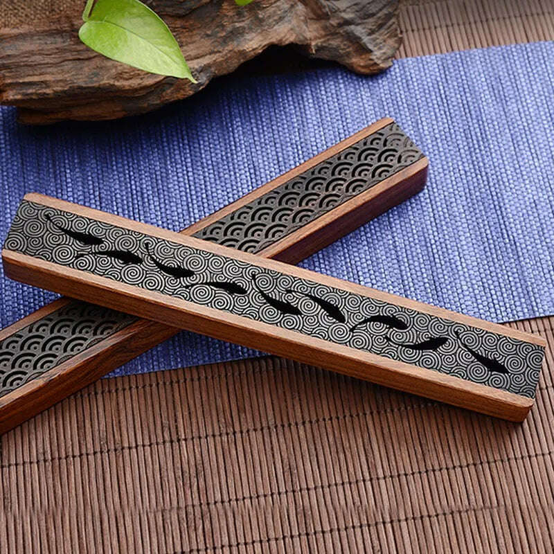 KIMLUD, Creative Retro Black Home Office Wooden Incense Holder Incense Burner Traditional Chinese Type Wood Handmade Carving Censer Box, KIMLUD Womens Clothes