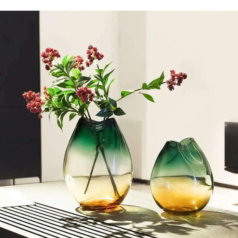 KIMLUD, Creative Transparent Gradient Glass Vase Hydroponic Flower Pots Desk Decoration Artificial Flower Decorative Floral Arrangement, KIMLUD Womens Clothes