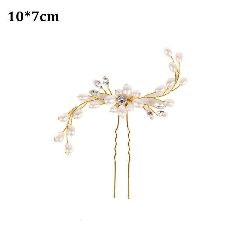 Crystal Pearl Tiaras Hairbands Hairpins Bridesmaid Diamante Vine Decoration Hair Accessories Bridal Wedding Jewelry Headwear - KIMLUD