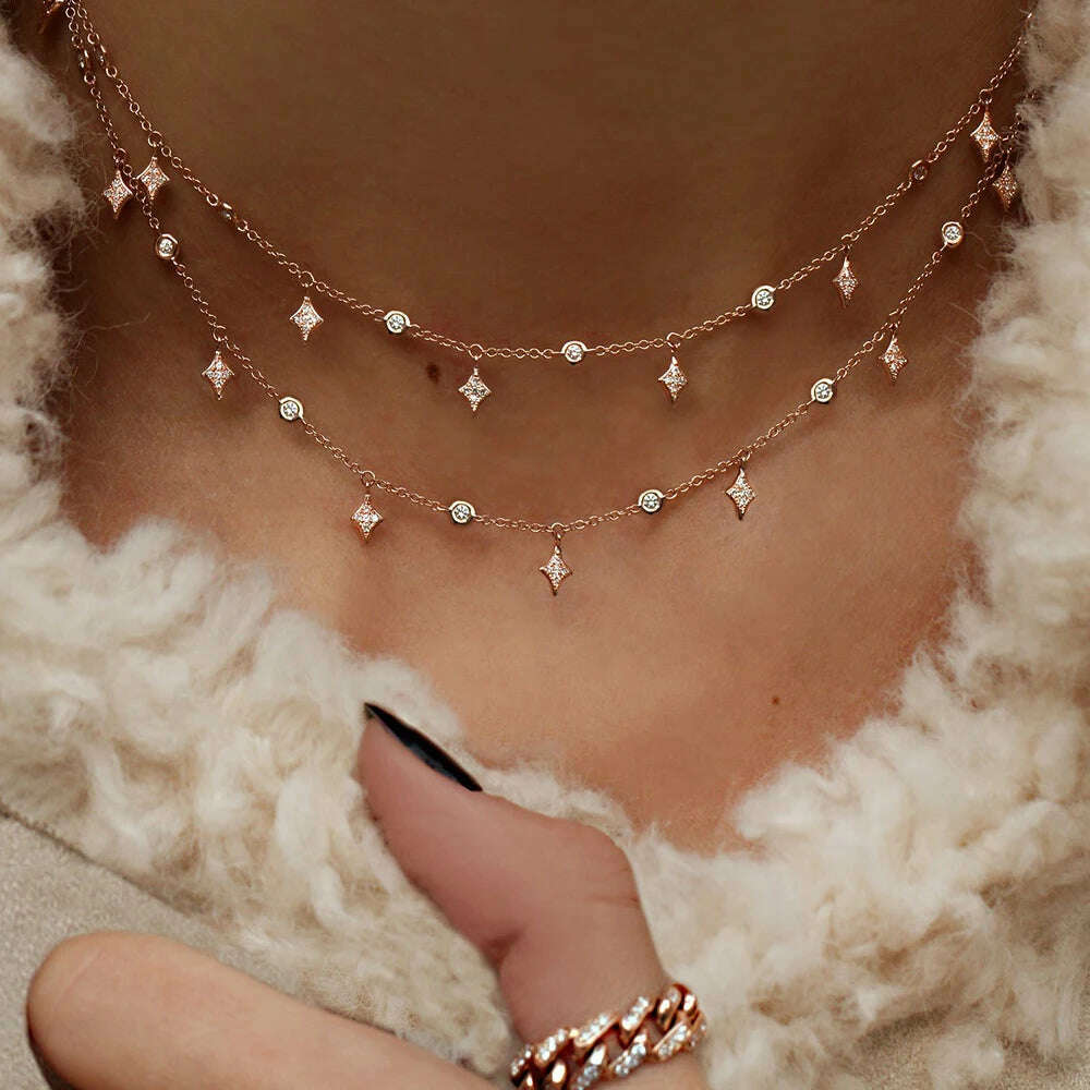 Dainty 925 Sterling Silver Cz White Round Delicate Layer Choker Necklace Hot Fashion Elegant Jewelry For Women Wedding Gift - KIMLUD