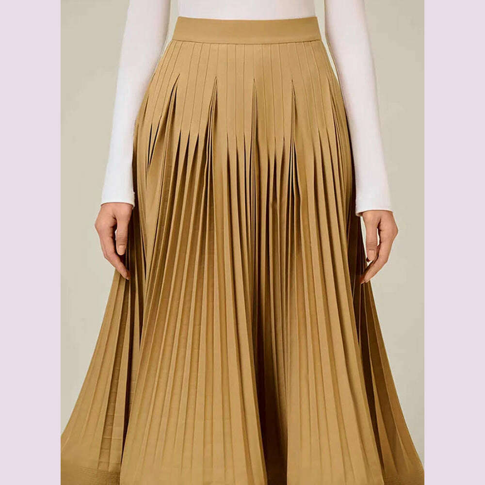 DEAT 2 Pcs Set Notched Collar Double Breasted Belt Waist Trench Coat Pleated A-line Skirt Women's Suit 2024 Spring New Fashion - KIMLUD