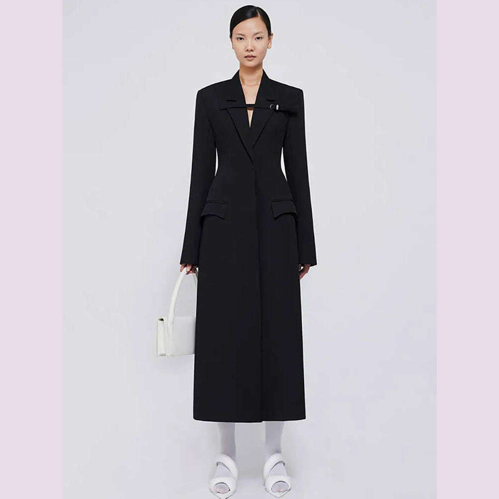 DEAT Fashion Women Trench Coat Notched Collar High Waist Front Ribbon Covered Button White Windbreaker Spring 2024 New 13DB4256 - KIMLUD