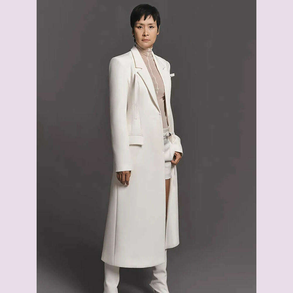 DEAT Fashion Women Trench Coat Notched Collar High Waist Front Ribbon Covered Button White Windbreaker Spring 2024 New 13DB4256 - KIMLUD