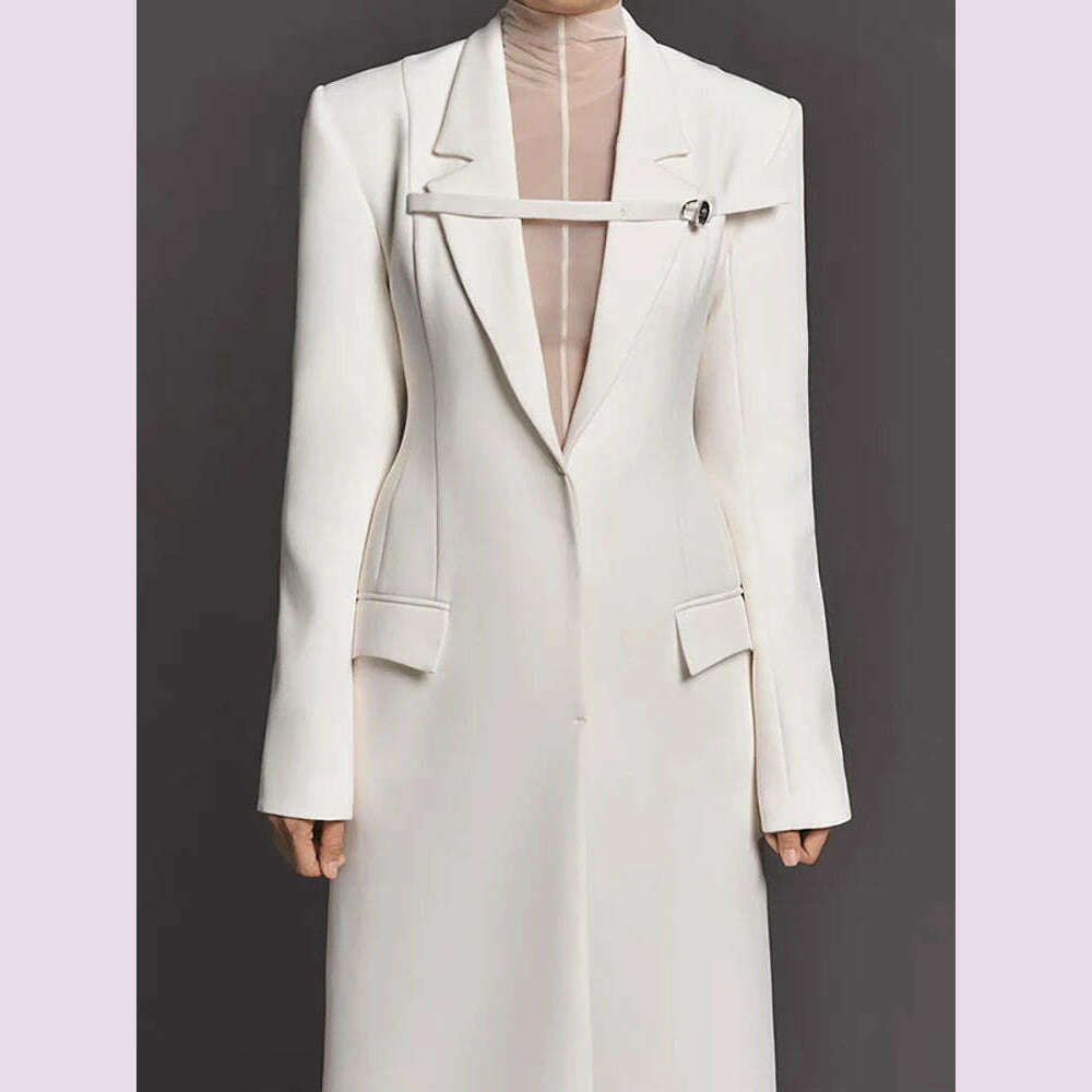 DEAT Fashion Women Trench Coat Notched Collar High Waist Front Ribbon Covered Button White Windbreaker Spring 2024 New 13DB4256 - KIMLUD
