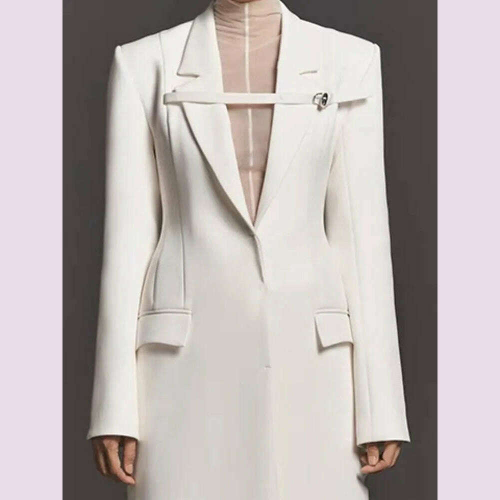 DEAT Fashion Women Trench Coat Notched Collar High Waist Front Ribbon Covered Button White Windbreaker Spring 2024 New 13DB4256 - KIMLUD