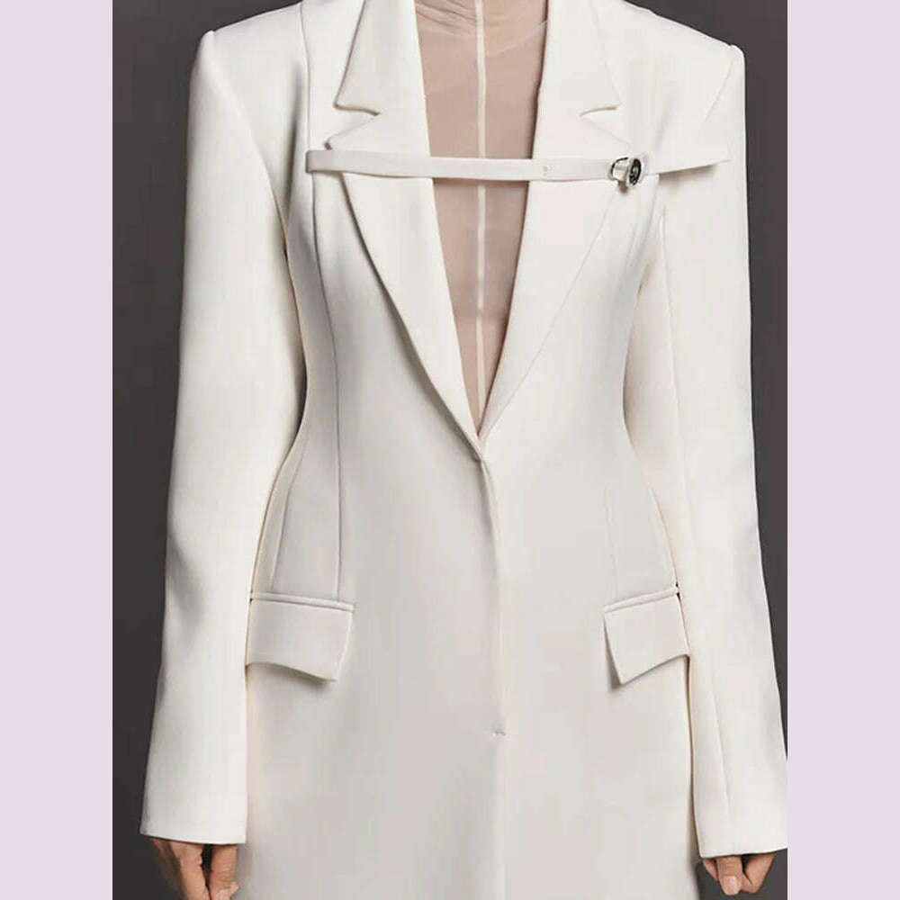 DEAT Fashion Women Trench Coat Notched Collar High Waist Front Ribbon Covered Button White Windbreaker Spring 2024 New 13DB4256 - KIMLUD