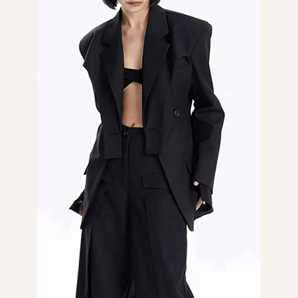 DEAT Fashion Women's Blazer Deconstruction Cross Necked Double Breasted Wait Long Sleeve Suit Jackets Autumn 2024 New 7AB1277 - KIMLUD