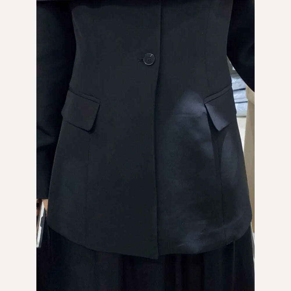 DEAT Fashion Women's Blazer New Slash Neck Slim Single Breasted Off Shoulder Long Sleeve Black Suit Jackets Autumn 2023 17A822H - KIMLUD