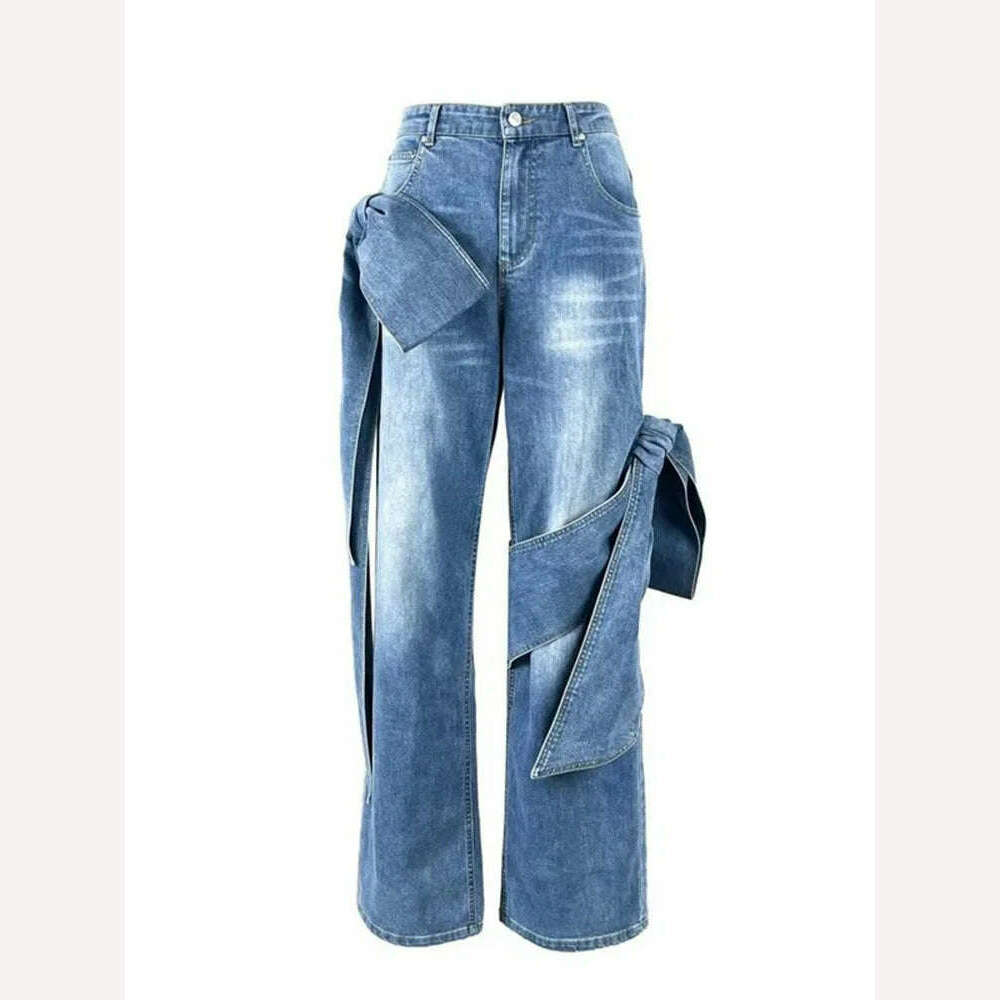 DEAT Fashion Women's Bows Bandage Denim Sling Vest High Waist Wide Leg Straight Jeans Female 2024 Spring New Trendy 33A1173 - KIMLUD