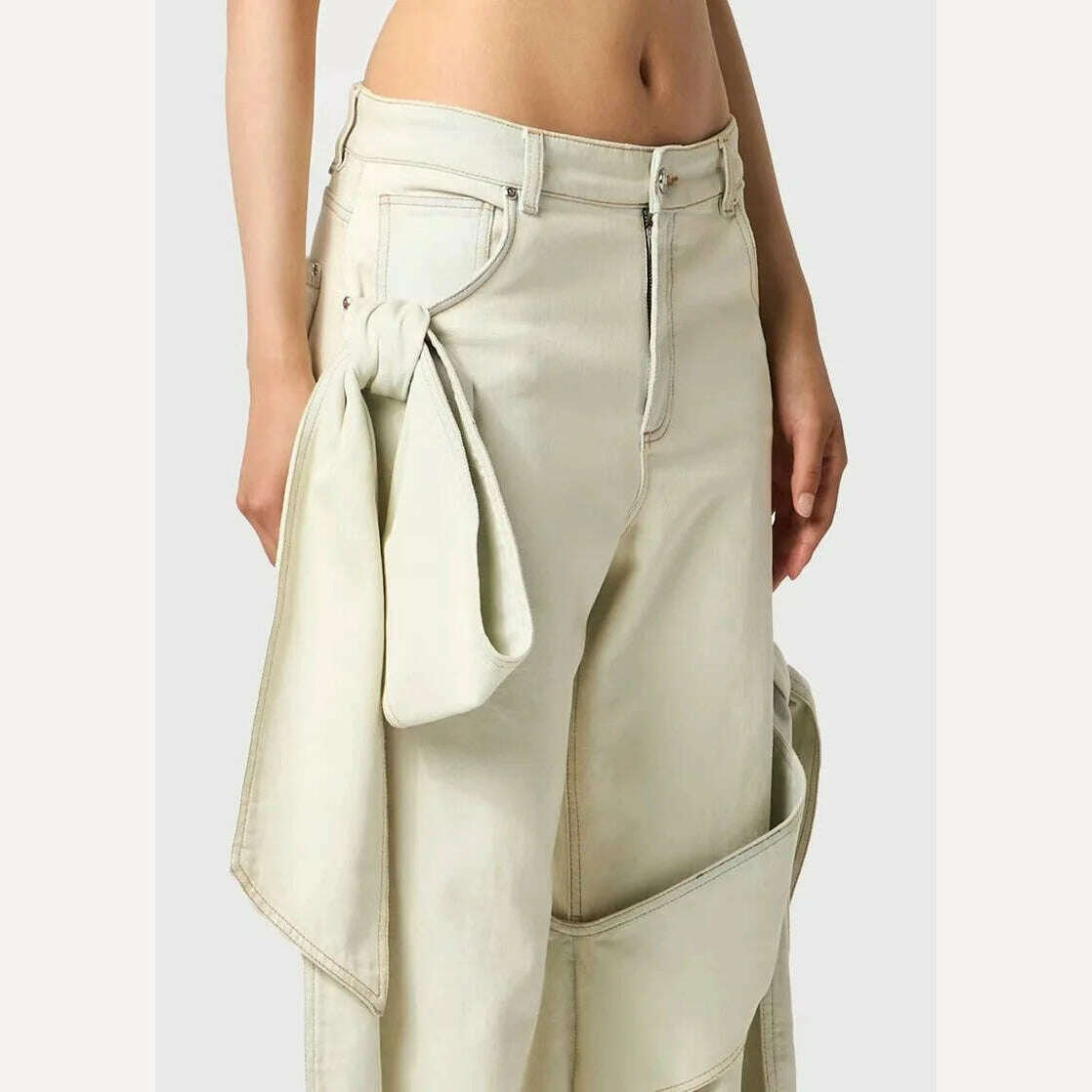 DEAT Fashion Women's Bows Bandage Denim Sling Vest High Waist Wide Leg Straight Jeans Female 2024 Spring New Trendy 33A1173 - KIMLUD