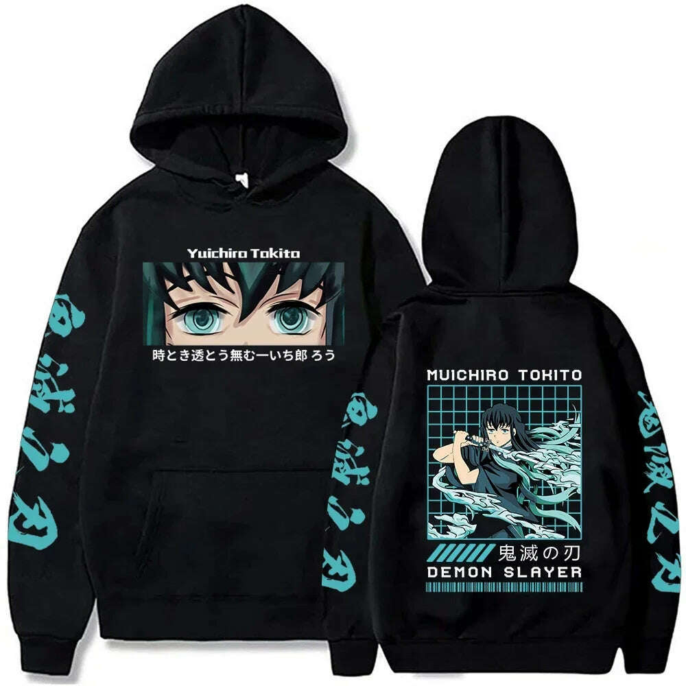 KIMLUD, Demon Slayer Japan Anime Men Women Hoodie Harajuku Muichiro Tokito Graphic Print Plus Size Sweatshirt Streetwear Female Pullover, black / L, KIMLUD APPAREL - Womens Clothes