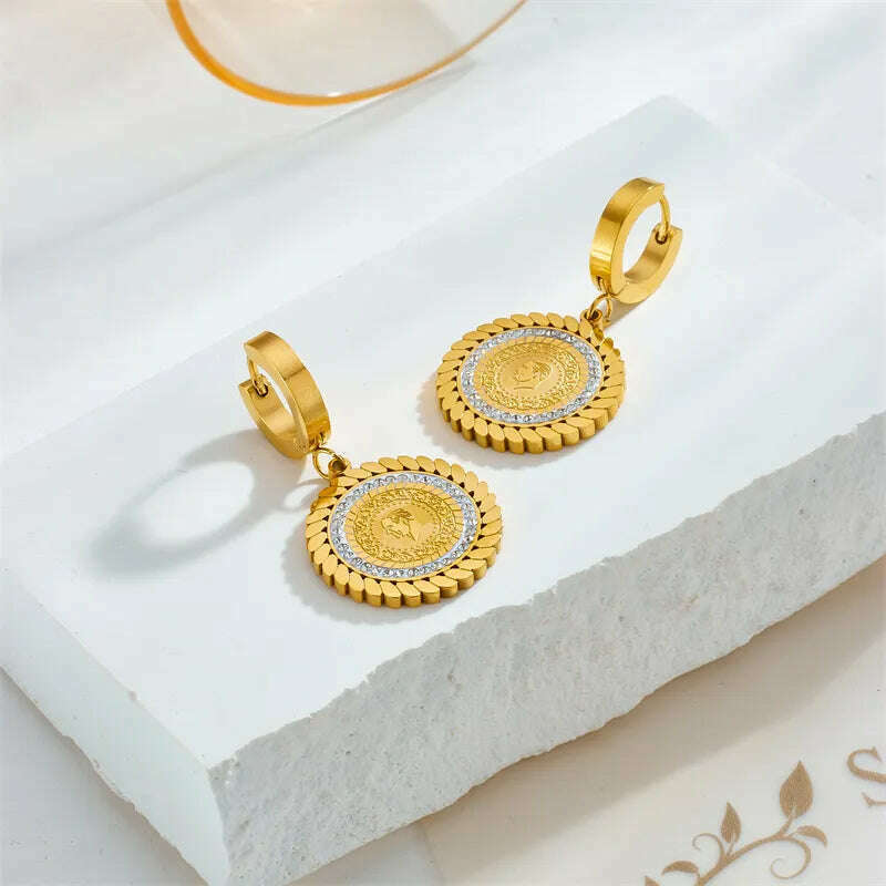DIEYURO 316L Stainless Steel Round Portrait Charm Necklace Bracelets Earrings For Women Girl New Trend Non-fading Jewelry Set - KIMLUD