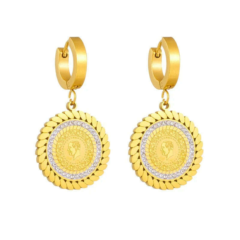DIEYURO 316L Stainless Steel Round Portrait Charm Necklace Bracelets Earrings For Women Girl New Trend Non-fading Jewelry Set - KIMLUD