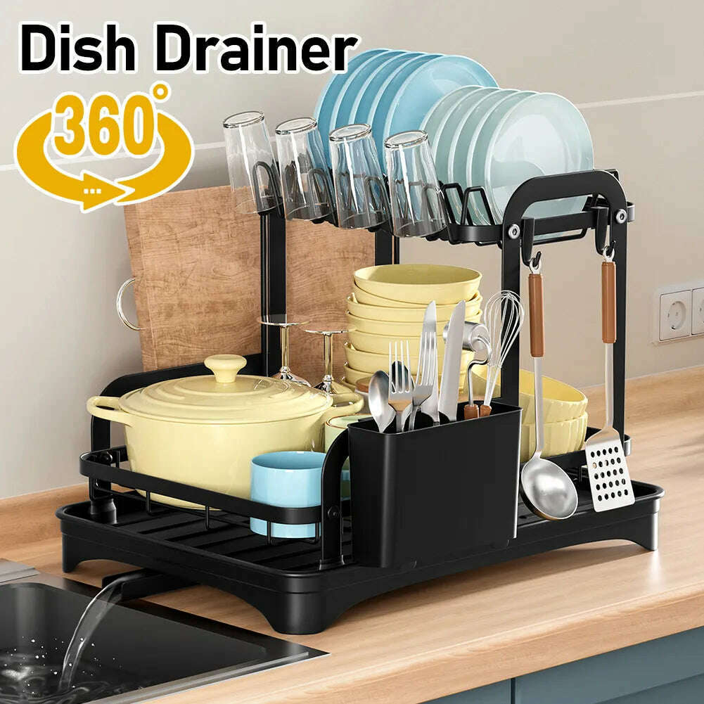 KIMLUD, Dish Bowl Drainer Storage Rack Double-layer Kitchen Sink Dish Drainer Drying Rack Organizer HomeCounter Tableware Organizer, KIMLUD Womens Clothes