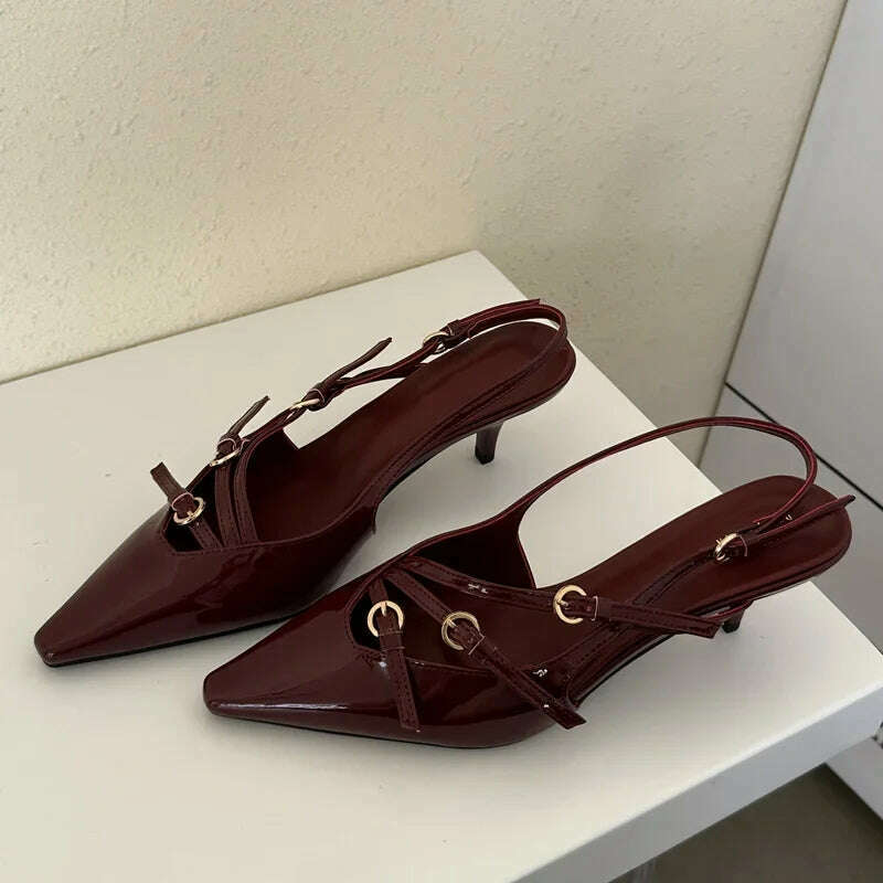 KIMLUD, Eilyken Designer Narrow Band Buckle Strap Pumps Women Sexy Pointed Toe Thin Heels Wedding Banquet Dress Mule Ladies Shoes, KIMLUD Womens Clothes