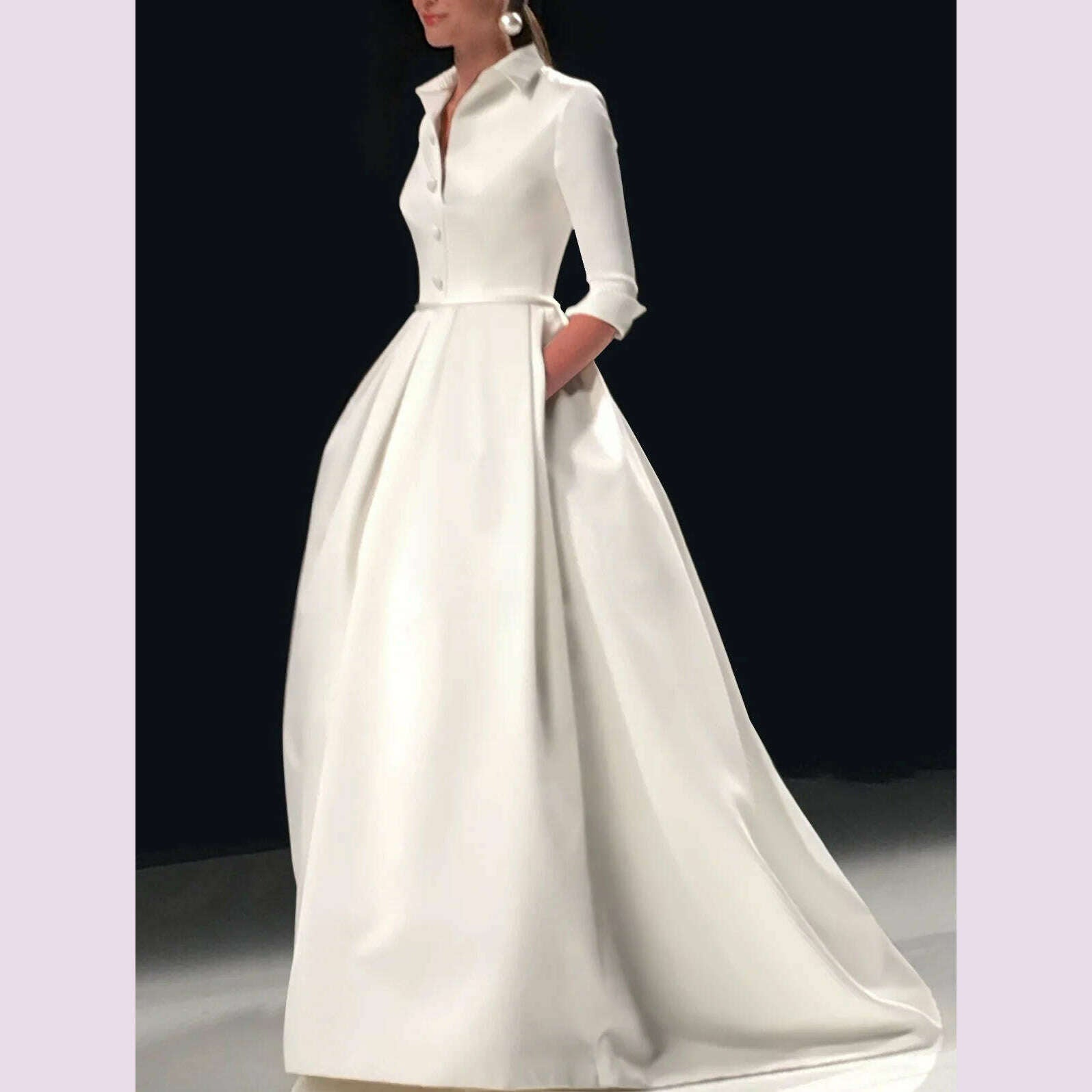 KIMLUD, Elegant Dresses for Women Fashion A-Line Lapel Collar Long Sleeve Single Row Party Evening Dress Club Ladies Maxi Dress 2025, KIMLUD Womens Clothes