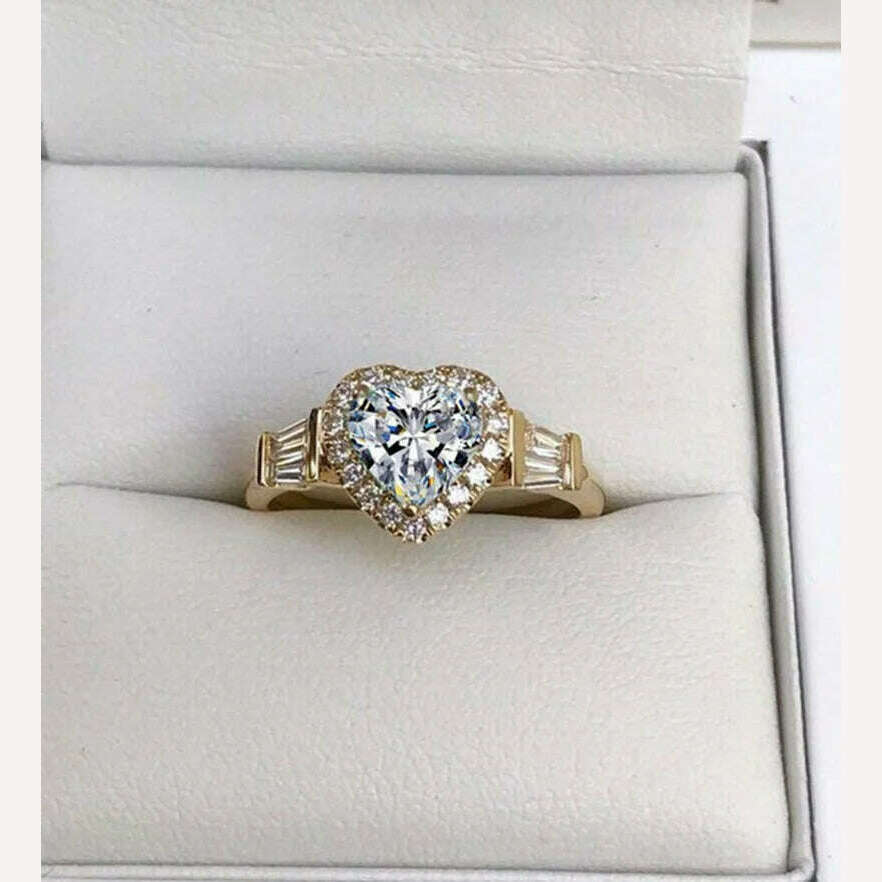 Elegant Noble Gold Color Heart Ring for Women Fashion Inlaid White Zircon Stones Wedding Rings Bride Engagement Jewelry - KIMLUD