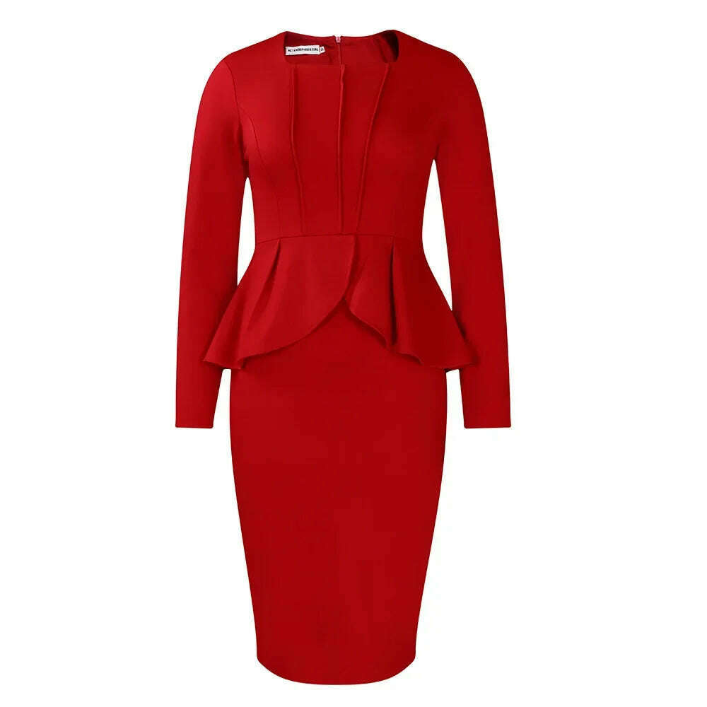 Elegant Solid Ruffle Party Dress Women Fashion Pleated Bodycon Evening Wedding Work Business Midi Dress - KIMLUD