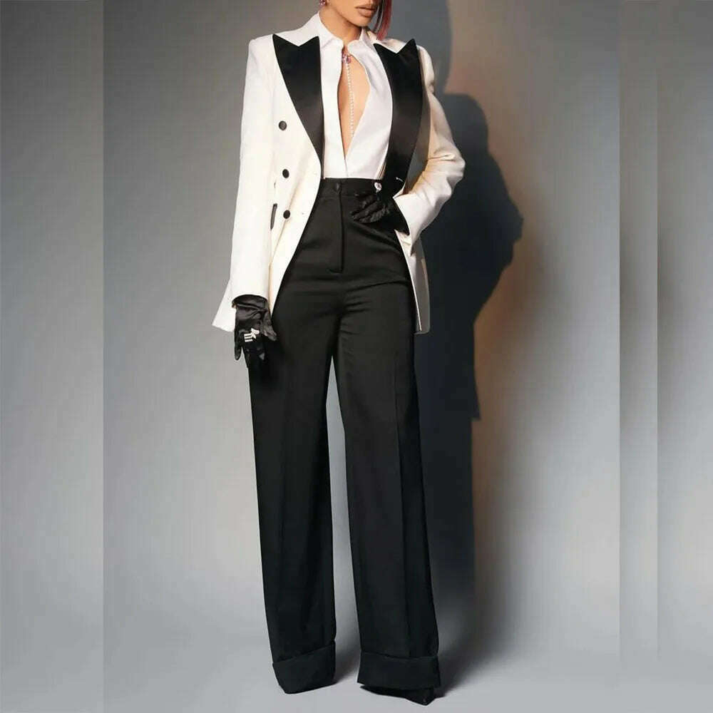 KIMLUD, Elegant Women's Suits Blazer Luxury Double Breasted Peak Lapel Slim Fit Clothing Customized Office Lady 2 Piece Jacket Pants Set, KIMLUD Womens Clothes
