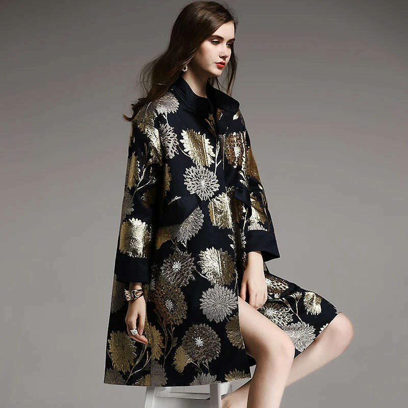 Embro Mill Vintage Royal Spring Autumn Coat Woman Elegant Lady Loose Chinese Style High-end Beading Trench Coat Female M-XXL - KIMLUD