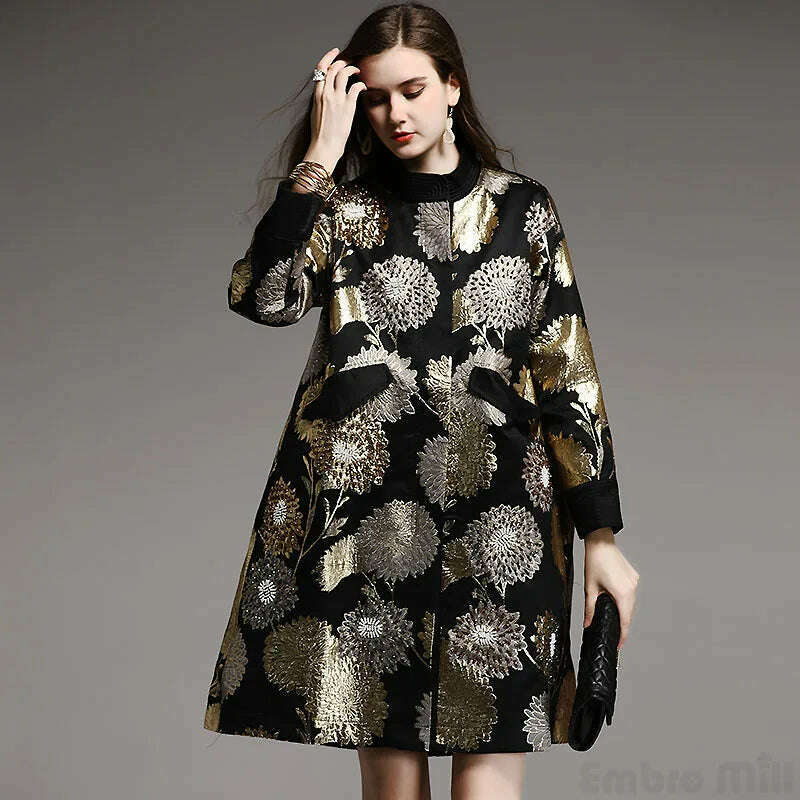 Embro Mill Vintage Royal Spring Autumn Coat Woman Elegant Lady Loose Chinese Style High-end Beading Trench Coat Female M-XXL - KIMLUD