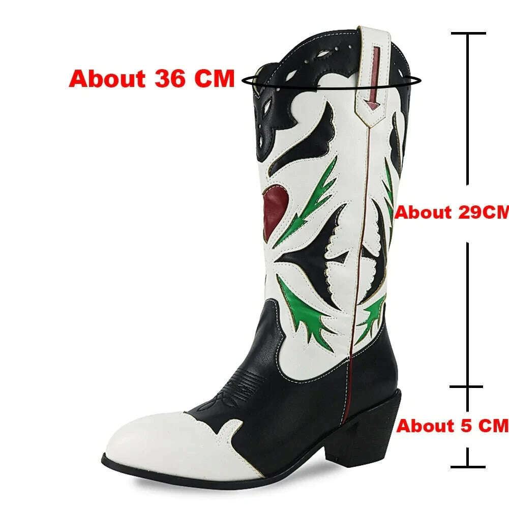 Embroidered Western Boots For Women Heart Shaped Fashion Cowboy Cowgirl Boots Handmake Retro Vintage Shoes 2022 Winter Autumn - KIMLUD