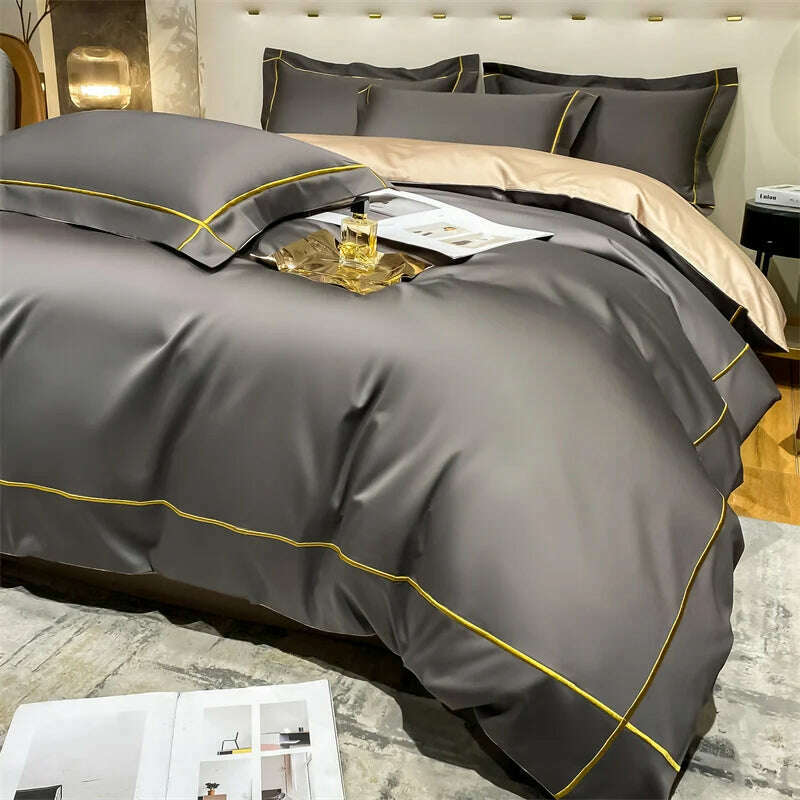 Embroidery Bedding Sets Egyptian Cotton Bed Sheet Set Luxury Duvet Cover Bedsheet Bed Linen Pillowcase 5 Stars Hotel Bedclothes - KIMLUD