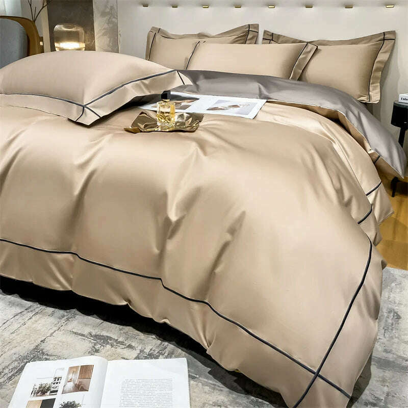 Embroidery Bedding Sets Egyptian Cotton Bed Sheet Set Luxury Duvet Cover Bedsheet Bed Linen Pillowcase 5 Stars Hotel Bedclothes - KIMLUD