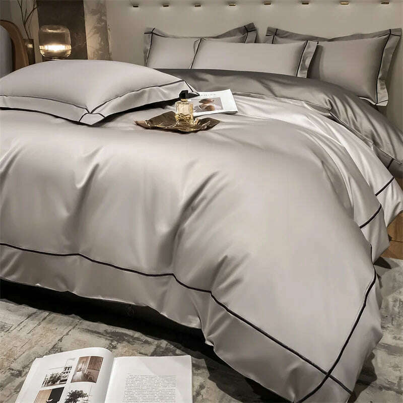 Embroidery Bedding Sets Egyptian Cotton Bed Sheet Set Luxury Duvet Cover Bedsheet Bed Linen Pillowcase 5 Stars Hotel Bedclothes - KIMLUD