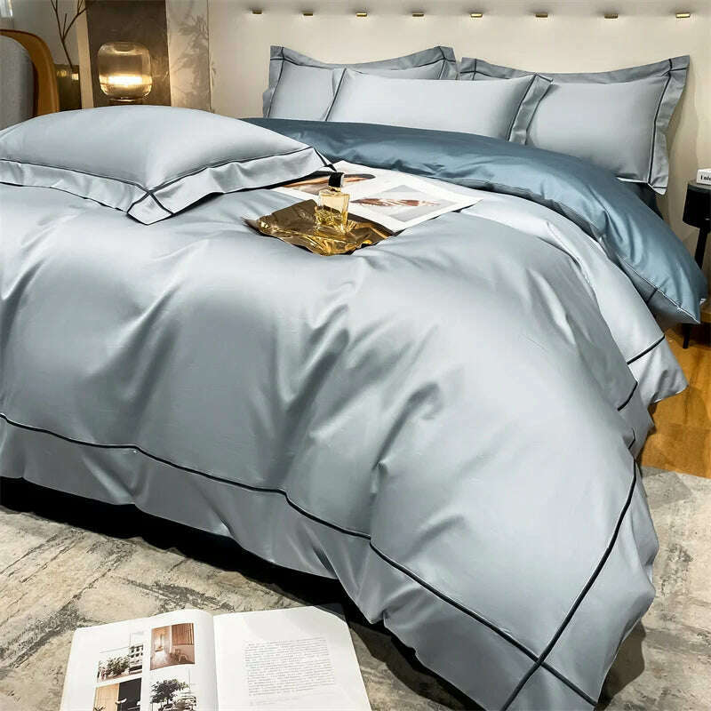 Embroidery Bedding Sets Egyptian Cotton Bed Sheet Set Luxury Duvet Cover Bedsheet Bed Linen Pillowcase 5 Stars Hotel Bedclothes - KIMLUD