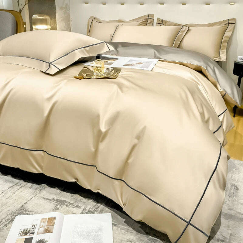 Embroidery Bedding Sets Egyptian Cotton Bed Sheet Set Luxury Duvet Cover Bedsheet Bed Linen Pillowcase 5 Stars Hotel Bedclothes - KIMLUD
